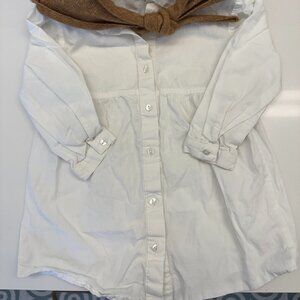 Zara White Cotton Dress and Tan Scarf